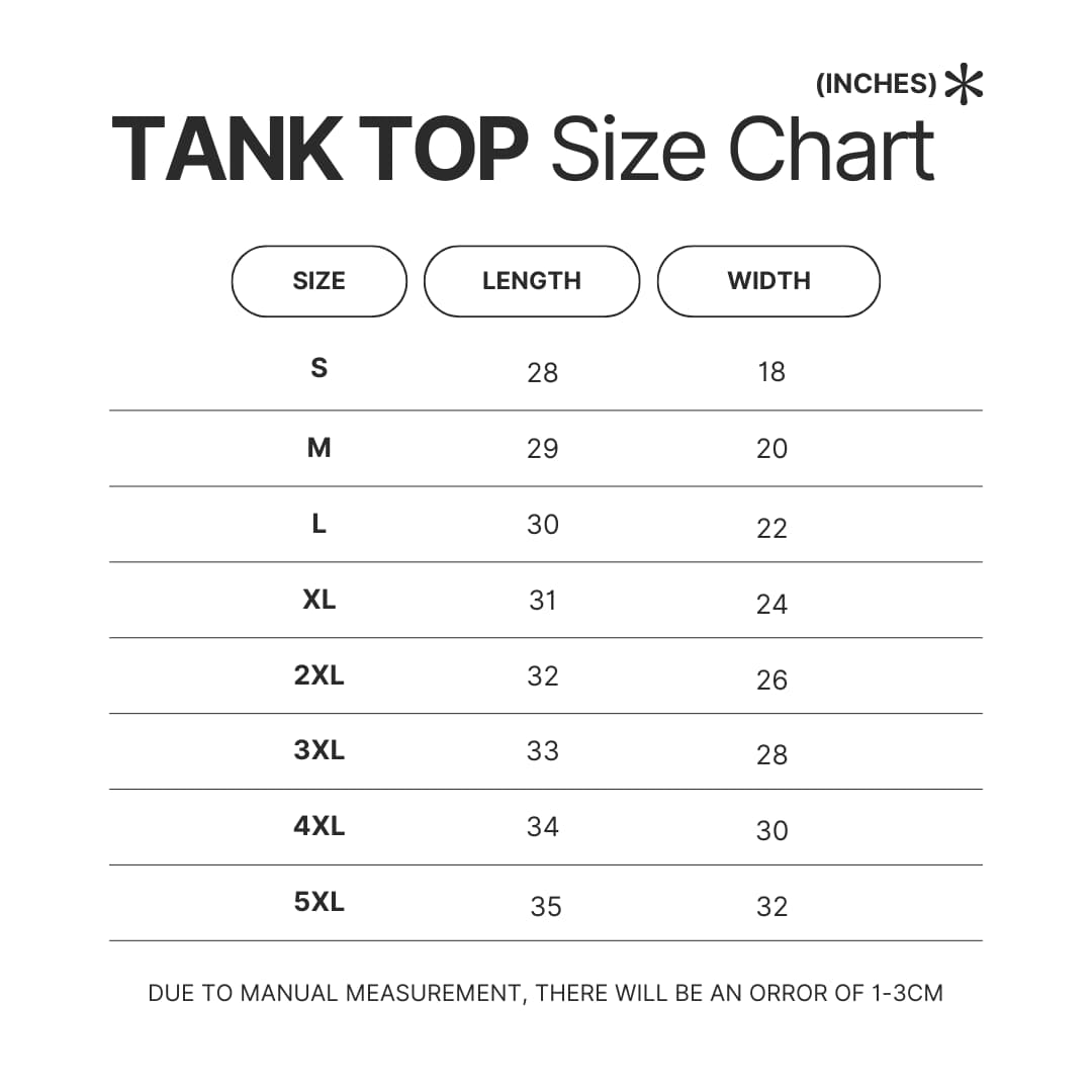 Tank Top Size Chart - Slam Dunk Shop