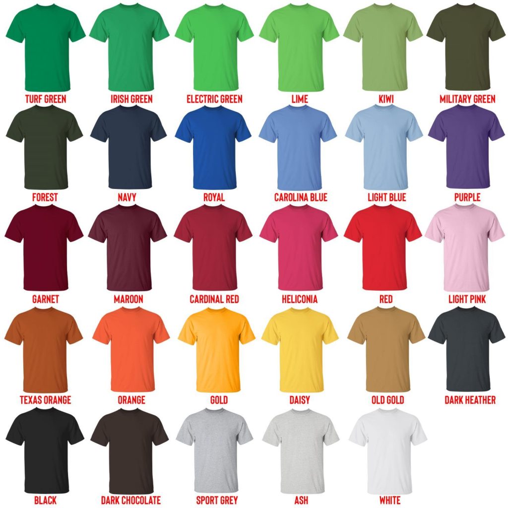 t shirt color chart - Slam Dunk Shop