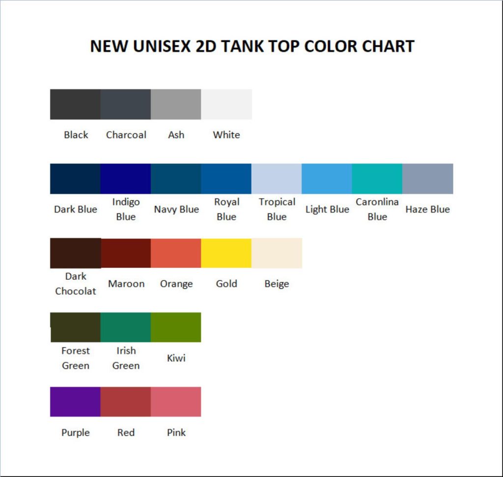 tank top color chart - Slam Dunk Shop